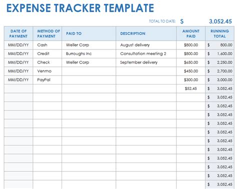 expense list excel