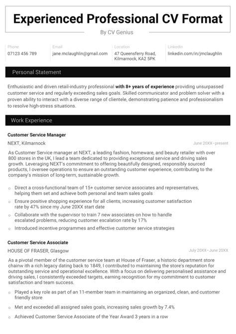 experienced professional cv