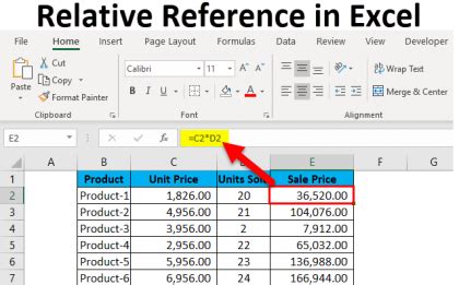 explain absolute and relative cell reference in ms excel with example