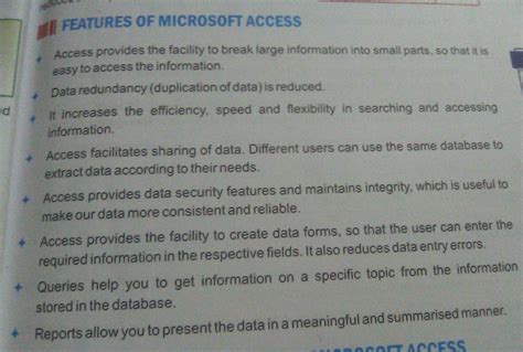 explain any four features of microsoft access class 8
