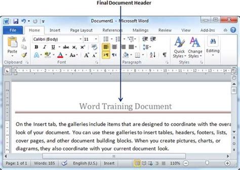 explain header and footer in ms word with example class