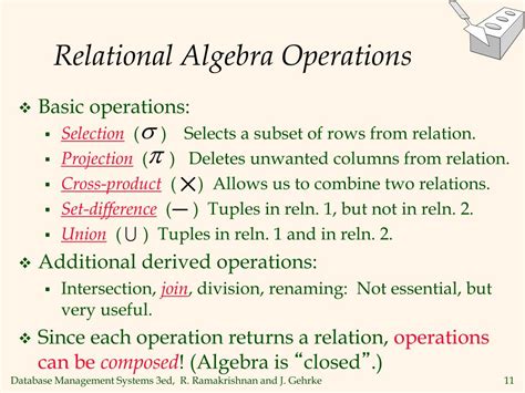 explain relational algebra operations with example