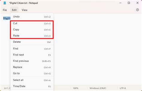 explain shortcut keys for cut copy and paste