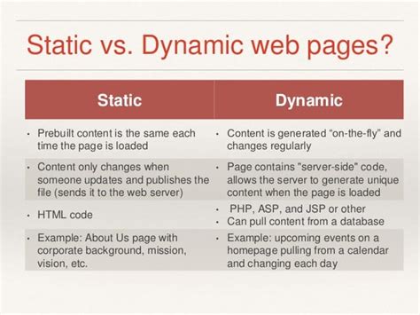 explain static and dynamic web pages