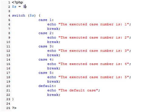 explain switch case statement with example in php