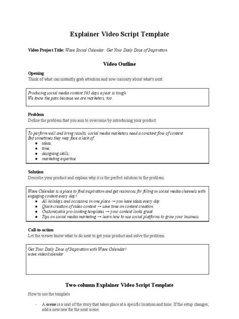 explainer video script template pdf