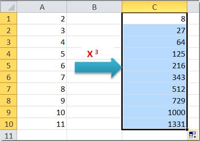 exponential character in excel