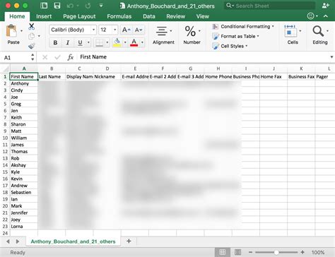 export contacts to.excel. csv