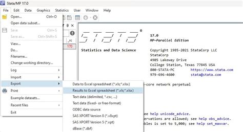 export excel options stata