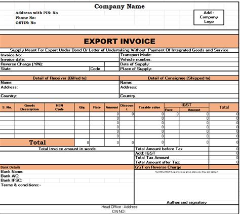 export invoice in excel format