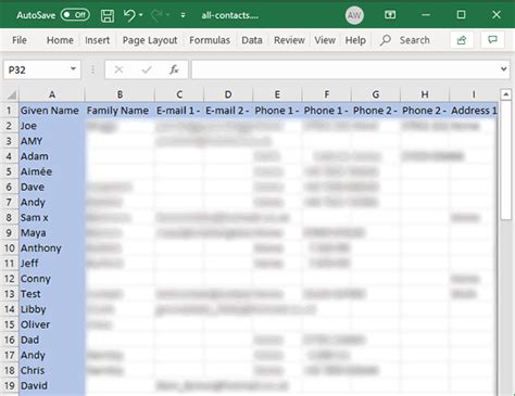 export iphone contact list to excel