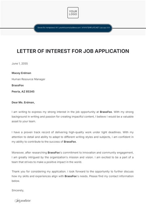 expression of interest example for job application