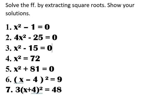 extracting square roots word problems with solutions
