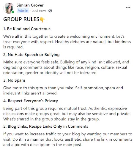 facebook group rules examples