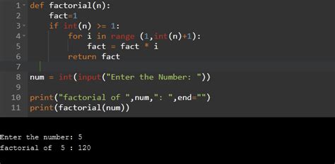 factorial program in python using for loop