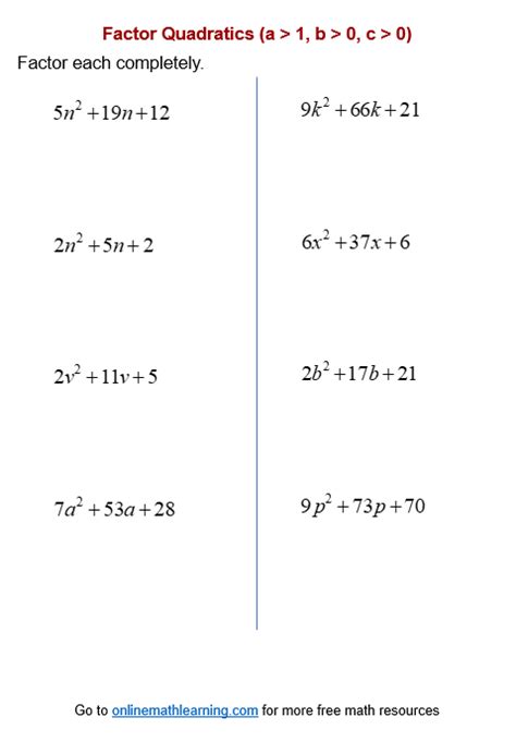 factoring quadratic equations examples with answers class 10