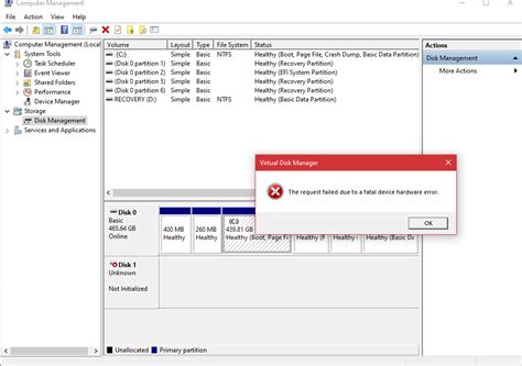 fatal device hardware error when initializing disk