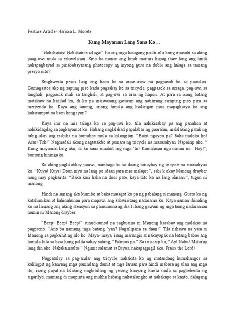 feature writing in journalism examples tagalog