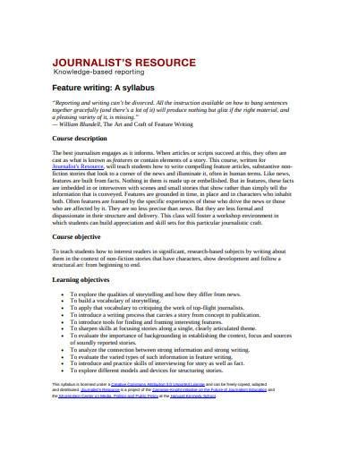 feature writing syllabus