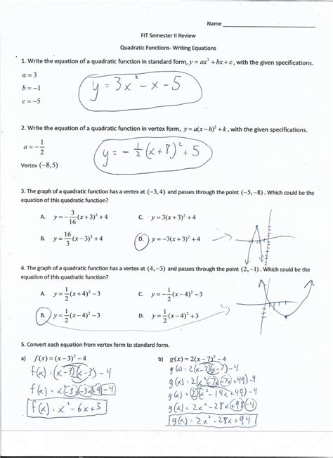 features of functions worksheet answer key