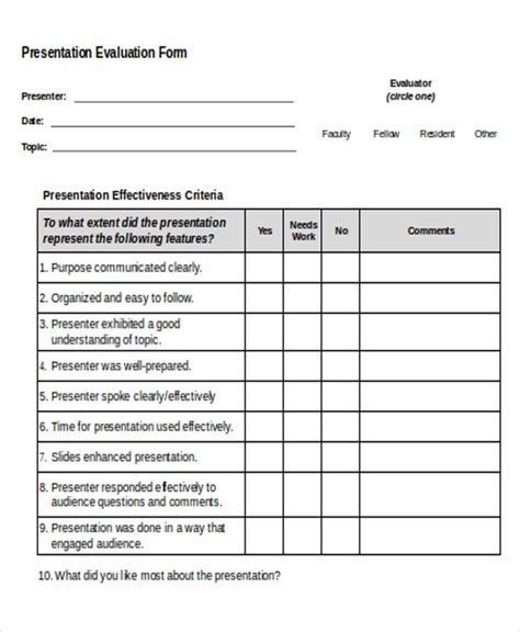 feedback form examples for presentations
