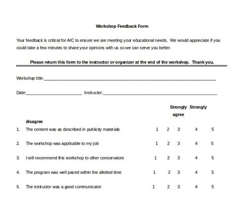 feedback survey questions after workshop