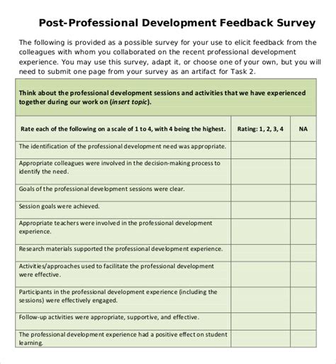 feedback survey questions for professional development