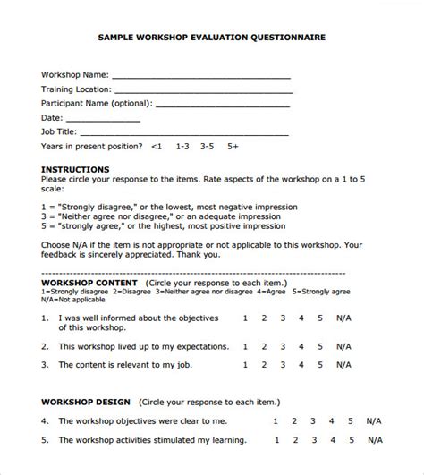 feedback survey questions for workshop