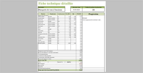 fiche technique modele excel