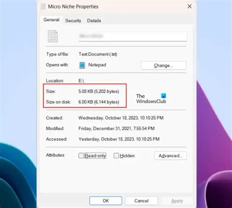 file explorer difference between size and size on disk
