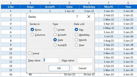 fill series in excel table