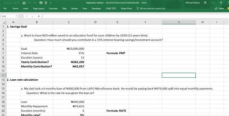 finance calculations in excel