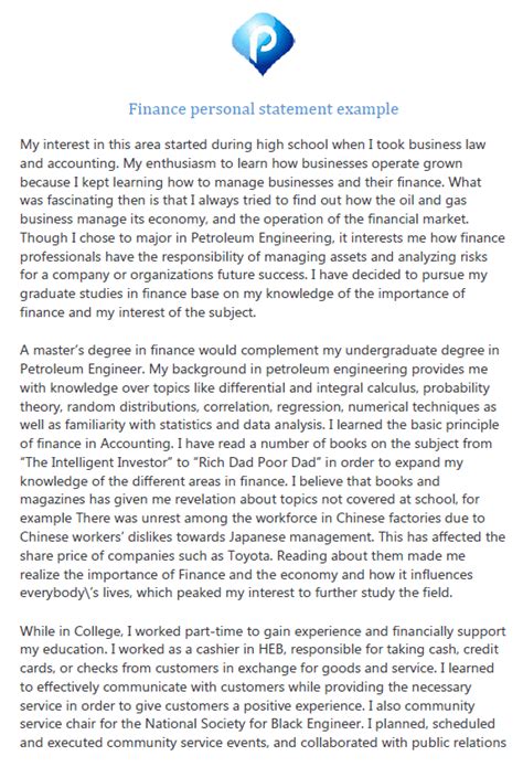 finance personal statement examples
