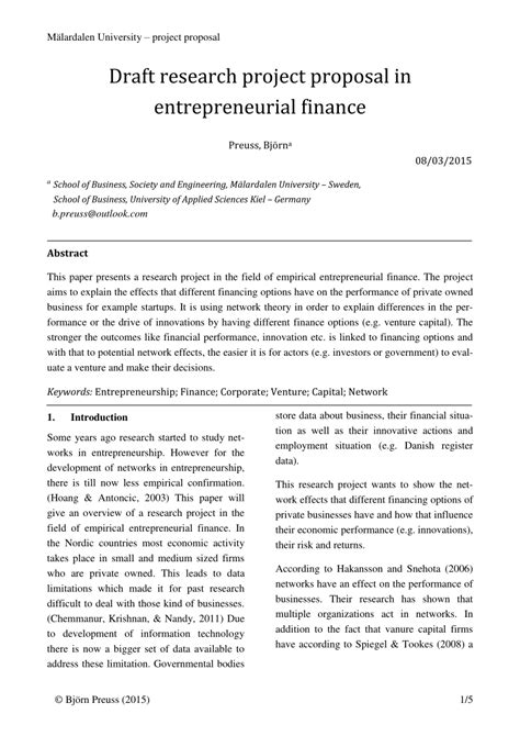 finance project proposal example