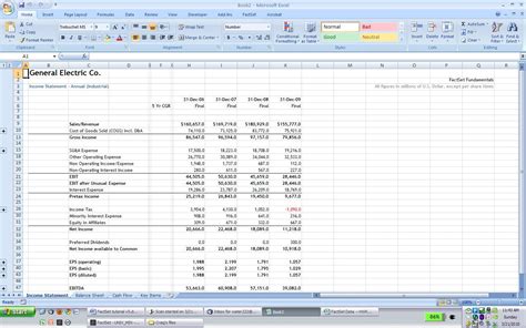 financial data in excel