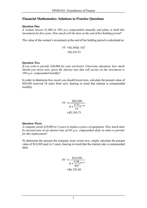 financial mathematics problems and solutions