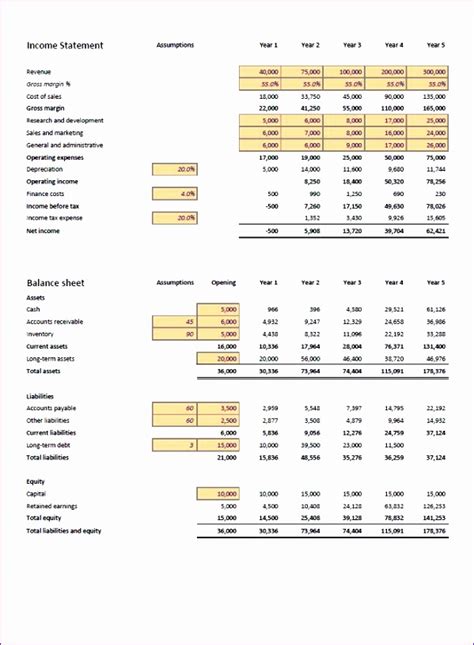 financial statement calculator excel