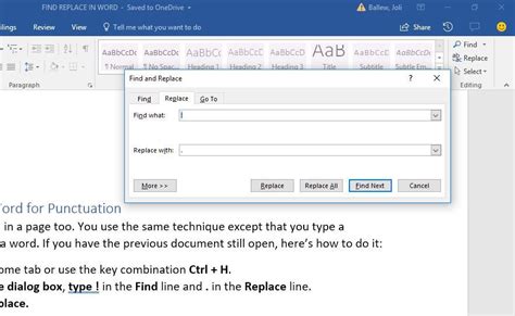 find and replace in word not working