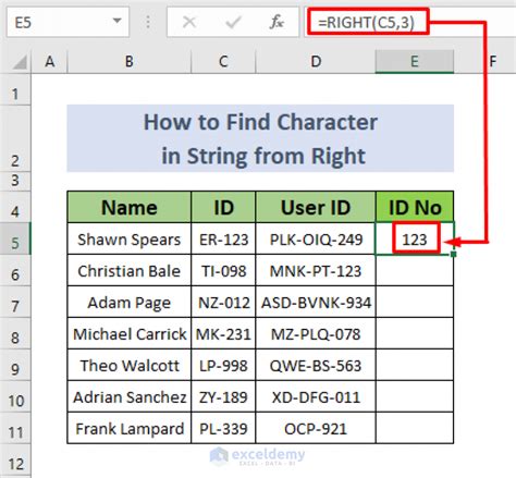 find character in string excel from right