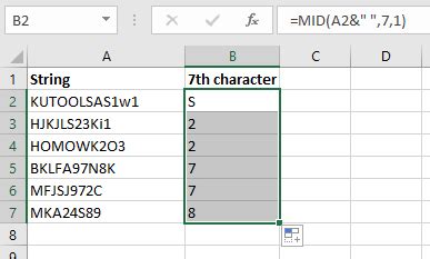 find nth character in string excel