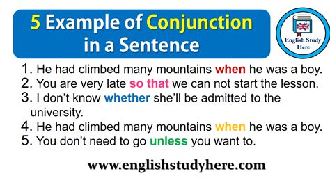 five examples of conjunctions