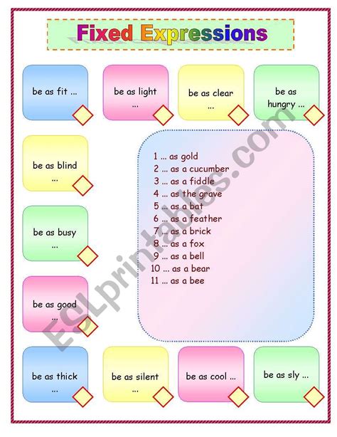 fixed and semi fixed expressions worksheet