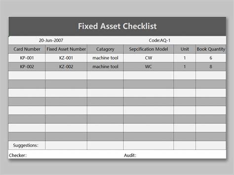 fixed assets list template