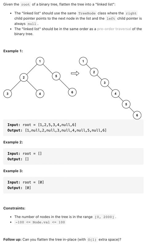 flatten binary tree to linked list code studio