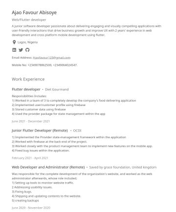 flutter developer job description for resume