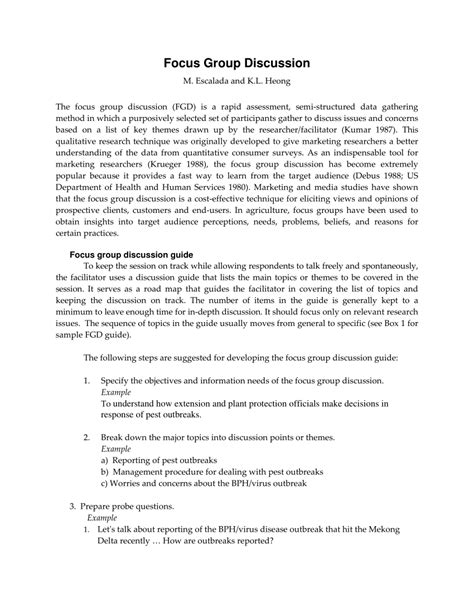 focus group discussion example pdf