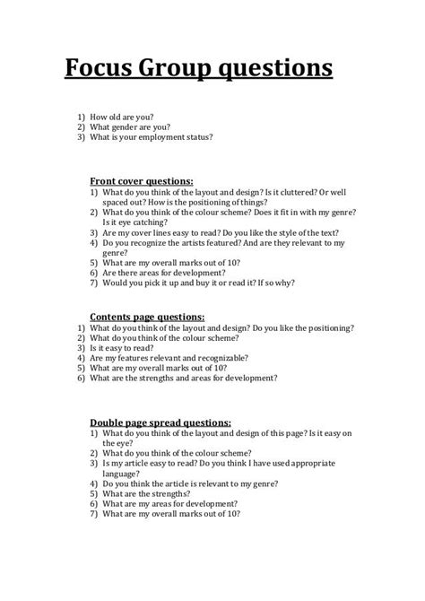 focus group discussion questions examples