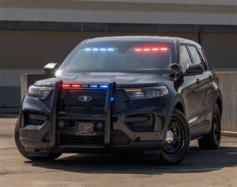 Close-up of a Ford Explorer Police Interceptor engine, highlighting its robust build