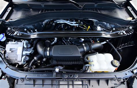Engine bay of a Ford Explorer ST, highlighting its powerful turbocharged V6 engine responsible for its 0-60 performance