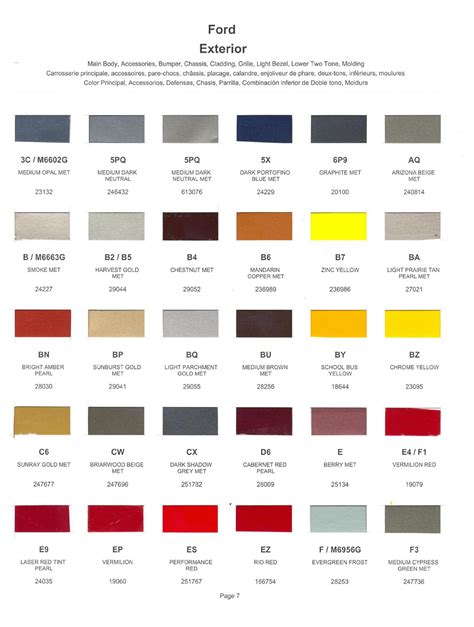 ford paint code list by year